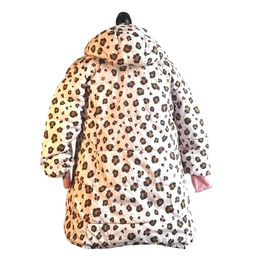 Girls Pink‎ Leopard Amazon Essentials Puffer Coat Hooded Winter Warm Size Small